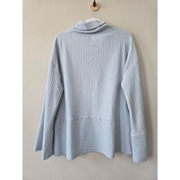 Tahari Sport Blue Ribbed Cowl Neck Pullover L Cozy Layered Knit Sweater Athletic - Picture 5 of 8